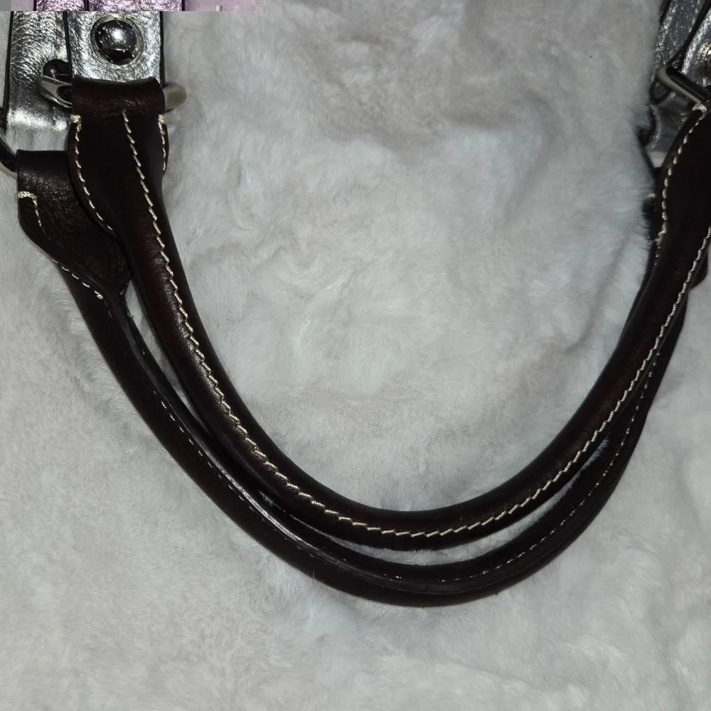 b. makowsky Large Multi Color Leather Hobo Bag in Beige, Black, Silver & Brown - Picture 9 of 14